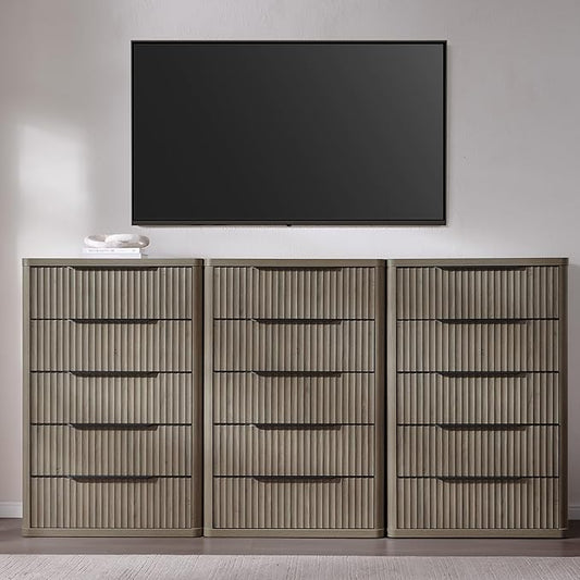SICOTAS Dresser for Bedroom - Tall Dressers & Chests of Drawers with 5 Drawers Large Modern Dresser for Closet Fluted Wide TV Stand Clothes Closet Storage for Bedroom Hallway Entryway, Grey Alder