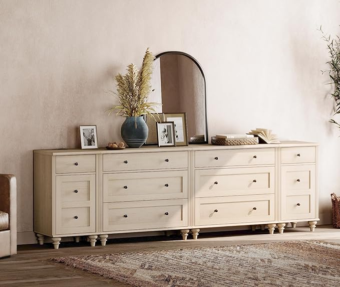 WAMPAT 100 inch TV Stand with 9 Drawers, TV Cabinet Entertainment Center for 75/80/85/90 Inch TV, Kids Dresser with 3 Drawers for Bedroom, Nightstands with Charging Station for Living Room, Light Oak