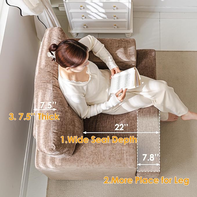 Oversized Accent Chairs Set of 2,Large Armchair with Armrest Organizer,Deep Seat,Big Reading Chair,Comfy Living Room Chairs,Sofa Chair for Bedroom,Chenille,Brown