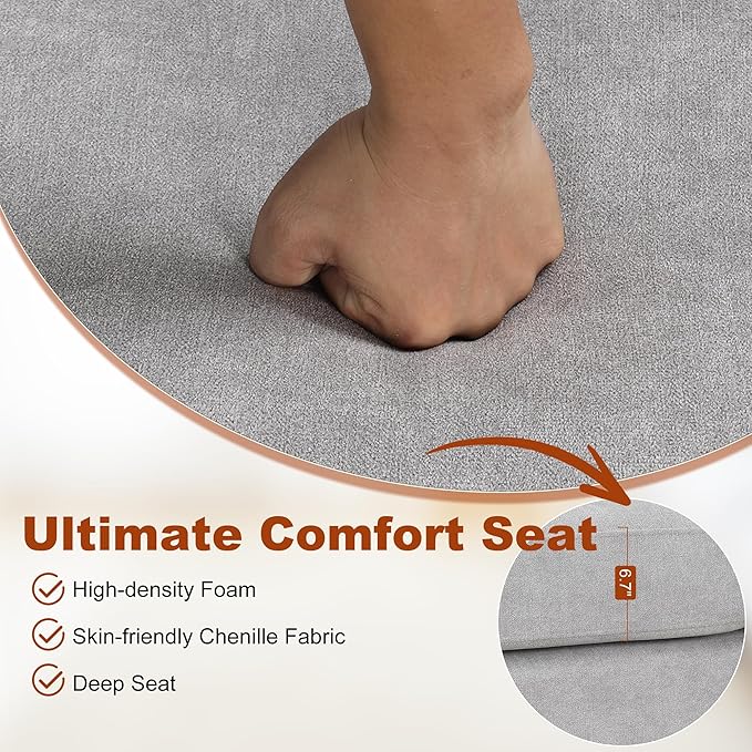 111" Sectional Couch, Upholstered Curved Sofa Couch with Two Printed Pillows, Sectional Couches for Living Room and Office, Cool Grey