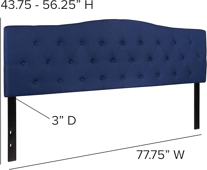 EMMA + OLIVER Tufted Upholstered King Size Headboard in Navy Fabric