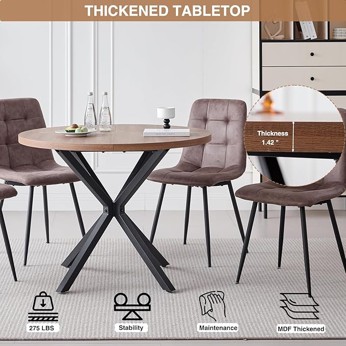 39" Round Dining Table Set for 4, Mid Century Kitchen Table with 4 Faux Leather Dining Chairs for Apartment Living Room Space Saving