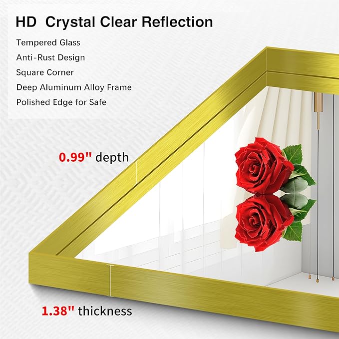 Gold Bathroom Mirror, 40x48 Inch Rectangular Framed Mirror, Large Wall Mounted Bathroom Vanity Mirror Over Sink for Bedroom,Restroom, Living Room, Hangs Vertically or Horizontally