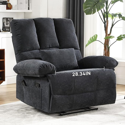 Oversized Recliner Chair Extra Wide Large Recliner for Adults 350lbs with Lumbar Support Pillow Nursery Chair Living Room (Manual, GREY-6008)