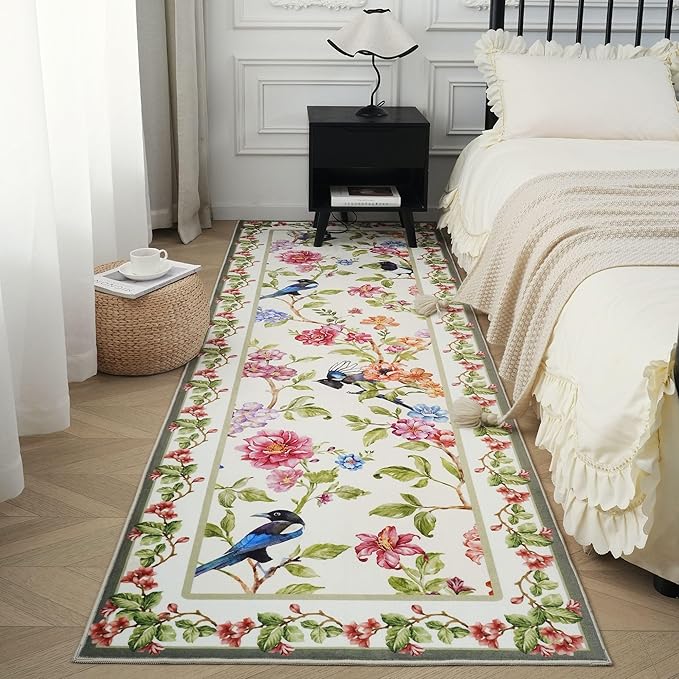 Door Mat Indoor Entrance 2x3 Rug Machine Washable Floral Bird Magpies Animal Small Area Rug Non-Slip Low Pile Throw Rugs for Entryway, Kitchen, Front Door Indoor Entrance, Entry, Kids Room
