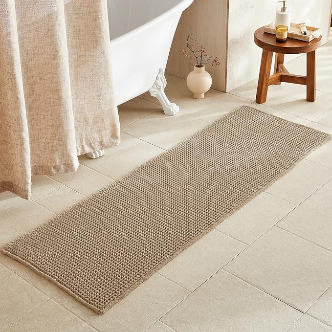 Waffle Runner Rug Bathroom, Long Boho Bathroom Rugs Non Slip Washable Super Absorbent Quick Dry Farmhouse Bath Mat, 72"x24" Khaki