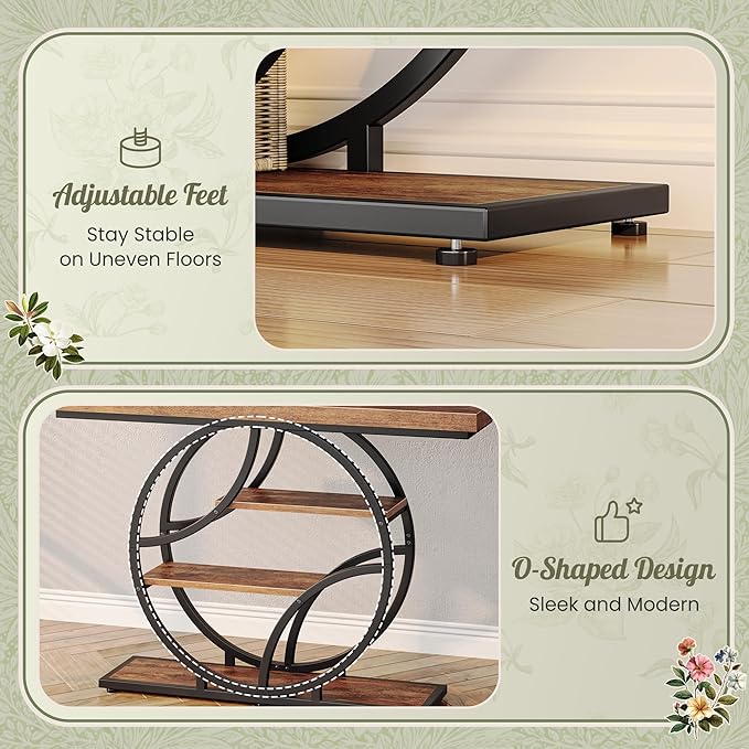 Huuger 47.2 Inch Entryway Table, Industrial Console Sofa Table with Storage, Accent Table with Shelves, for Entry, Hallway, Entrance, Foyer, O-Shaped Metal Frame, Rusitc Brown