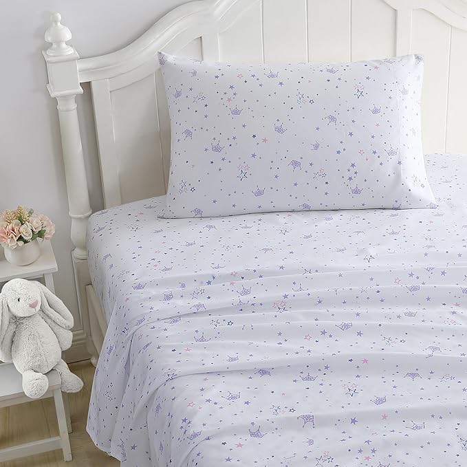 Laura Ashley Kids - Twin XL Sheet Set, Soft & Wrinkle-Resistant Toddler Bedding Set, Deep Pockets, Girl Bed Sheets with Matching Fitted Sheet & Pillowcase (Dancing Stars Purple)