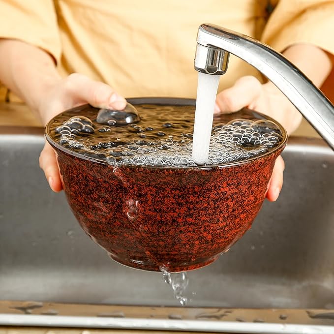 HASENSE Ceramic Soup Bowls, 40 Oz Serving Bowls Set of 4, Cereal Bowls, Salad Bowls for Pasta Soup Popcorn, Dishwasher & Microwave Safe, Christmas Thanksgiving Gifts, Red