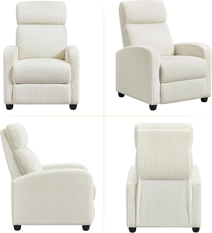 Yaheetech Corduroy Recliner Chair Single Sofa Home Theater Seating Adjustable Modern Reclining Chair for Living Room Bedroom Home Theater Beige
