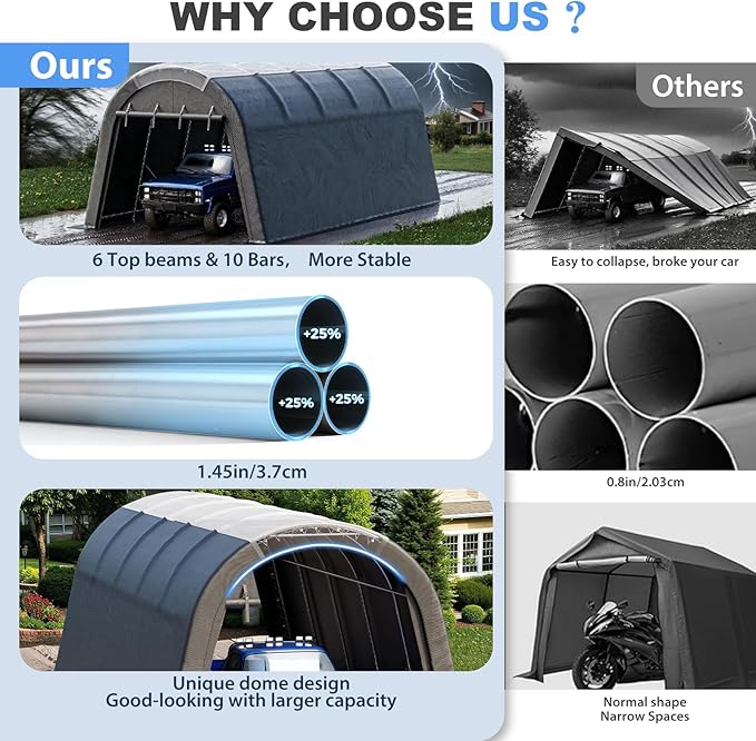 Carport 12x20 ft Heavy Duty w/Translucent Roof, All-Season Waterproof UV Protected Outdoor Car Ports w/Reinforced Metal Frame Ventilated Doors,Portable Garage Car Shelter for Boat Truck Yacht