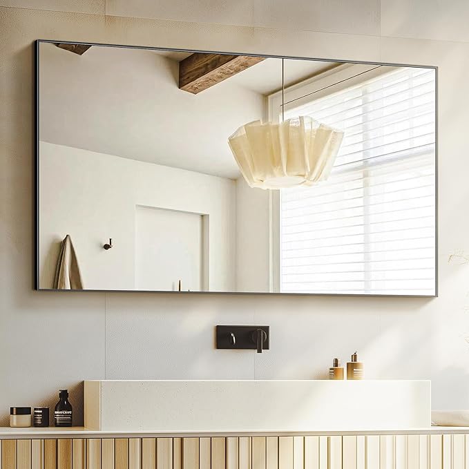 Bathroom Vanity Mirror for Wall, 48" x 30" Metal Framed Rectangular Bathroom Wall Mirror for Over Sink, HD Shatterproof Glass, Hangs Horizontally or Vertically(Black)