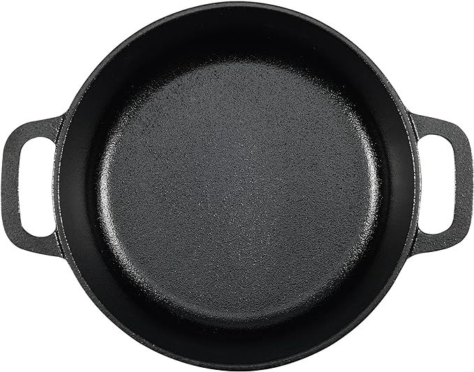Amazon Basics Round Pre-Seasoned Cast Iron Mini Dutch Oven Pot with Lid and Dual Handles, 2-Quart, Black