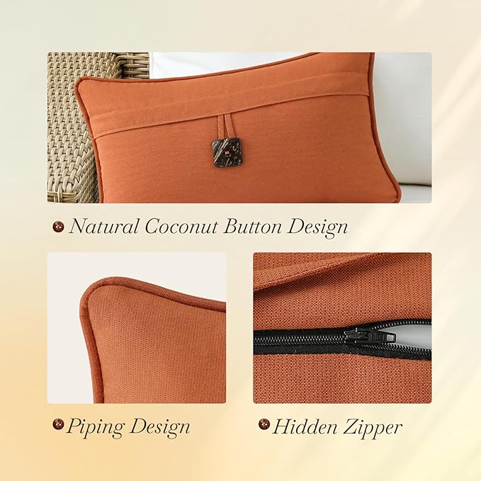 Outdoor Sunbrella Decorative Pillows with Coconut Button Pack of 4, 20" x 12" Outdoor Pillow Set for Couch Bed Throw Patio Sofa, Spectrum Cayenne