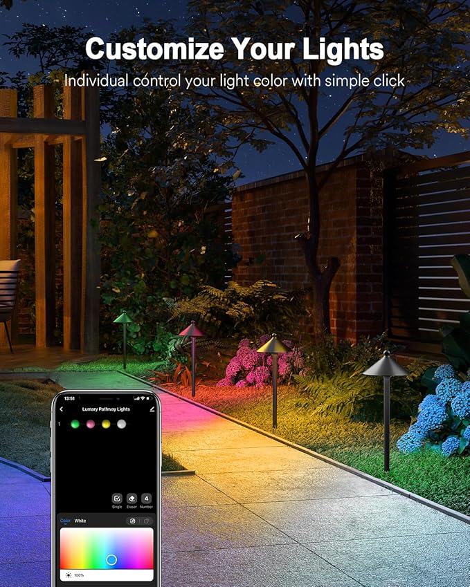 Lumary Smart Low Voltage Pathway Lights, 4 Pack Landscape Path Lights with RGBAI Color Changing, IP65 Waterproof Outdoor Lighting for Yard Driveway, App/Voice/Remote Control, Black