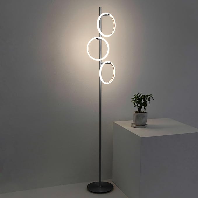 Brightech Saturn LED Tree Floor Lamp - Unique Design Matches Modern and Contemporary Decor - 3 Light Standing Pole Lamp- Tall Light for Living Room, Bedroom, and Office - Black