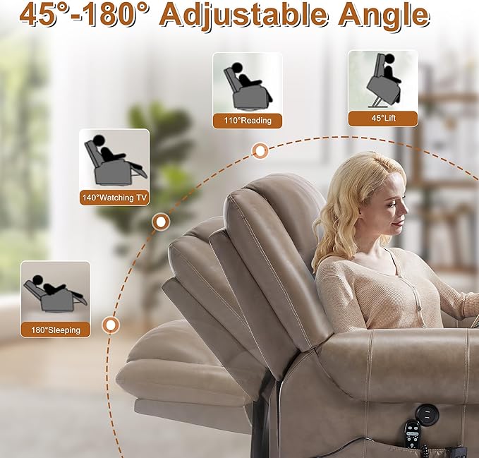 Power Lift Recliner Chair for Elderly, Dual Motor Massage Recliner with Lumbar Heat, Heavy Duty Motion Mechanism Lift Chair with Charge Ports, Genuine Leather - Brown