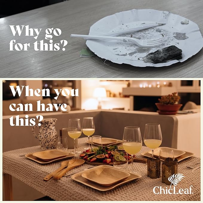 Chic Leaf Compostable & Biodegradable Palm Leaf Disposable Bamboo Plates - Disposable Party Plates for Appetizers, Christmas Dinner, Holiday Meal, Turkey - Party Supplies (4'' - 50 Pack)