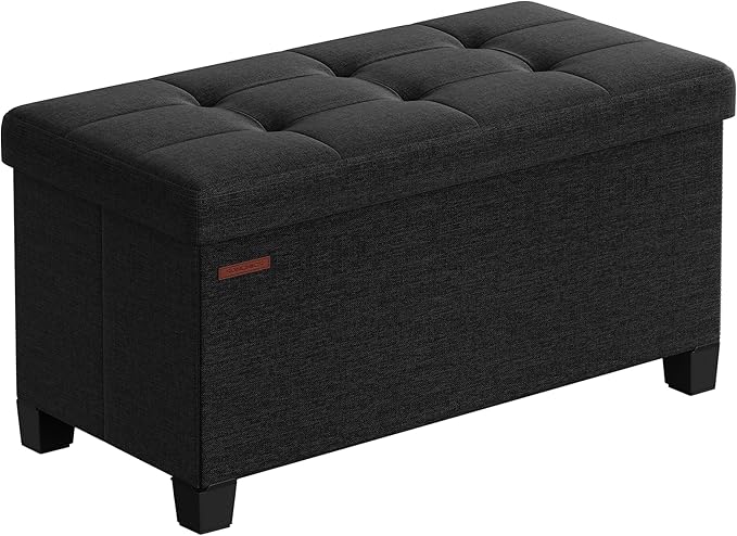 SONGMICS Storage Ottoman Bench, Foldable Foot Rest with Legs, 15 x 30 x 15.2 Inches, End of Bed Bench, Storage Chest, Load up to 660 lb, for Living Room, Bedroom, Entryway, Ink Black ULSF016B01
