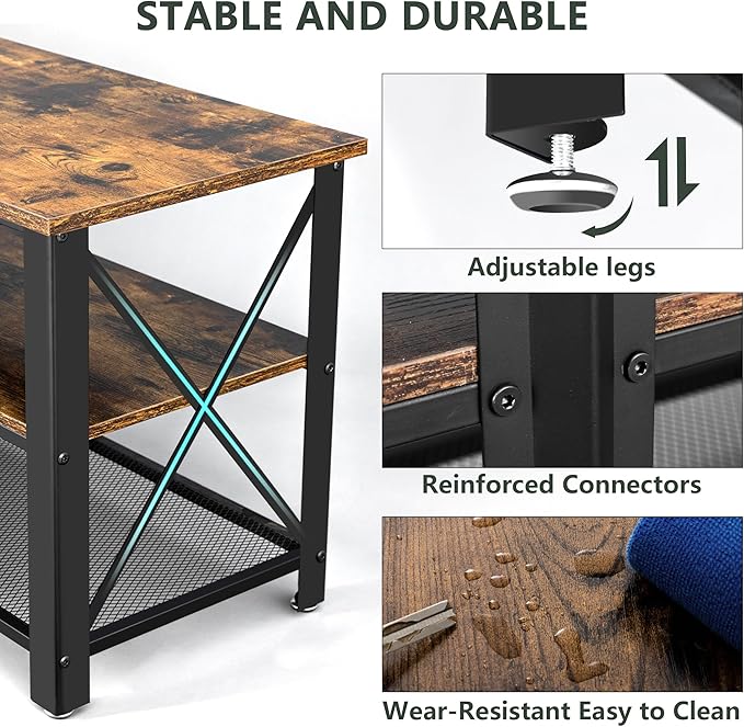 Clikuutory Modern Brown 71 inch Metal TV Stand with LED Lights and Power Outlets for 50 60 65 70 75 80 Inch TVs, 3 Tier Television Stands with Entertainment Center and Storage for Living Room, Bedroom