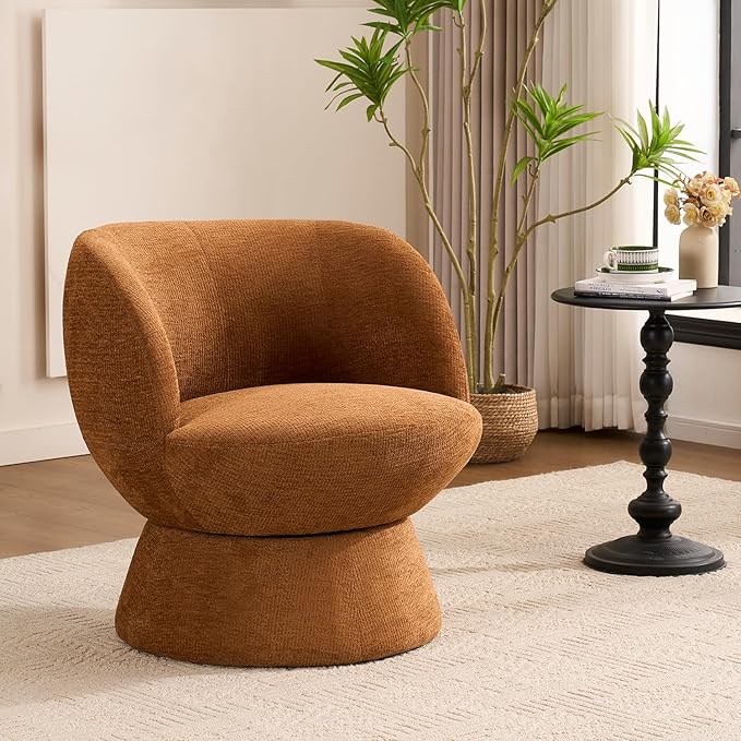 360° Swivel Boucle Bucket Chair, Accent Barrel Makeup Vanity Chair Modern Lounge Single Sofa with Padded Armrest for Dining Room, Living Room, Bedroom and Home Office. (Orange)