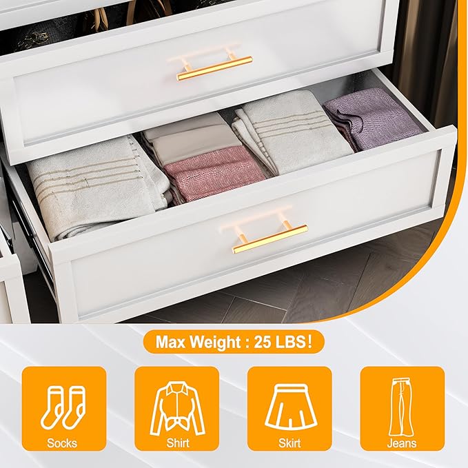 Metal Dresser for Bedroom 2 Drawers Dresser Metal Storage Dressers Organizer,24.8" H White Drawer Chest, Closet Organizers for Living Room, Hallway, Closet
