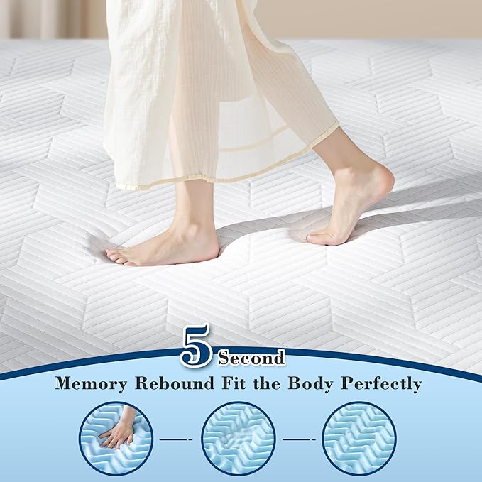 EnHomee Memory Foam Mattress Topper,3 Inch King Mattress Topper Pressure Relief with Cooling Gel and Removable & Washable Embossed Cover, CertiPUR-US & Oeko-TEX Certified, White, King