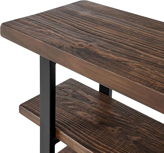 Alaterre Furniture Pomona 48" Solid Pine Wood Media Console Table with 2 Open Shelves and Metal Legs - 3-Tier Storage Display and Rustic Industrial Accent Furniture in Natural Finish