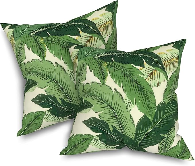 Outdoor Throw Pillows 16x16 Inch, Water Repellent Patio Pillows with Inners Set of 2, Outdoor Pillows for Patio Furniture Home Garden, Swaying Palms Green