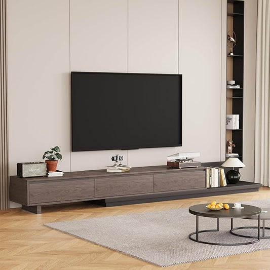 Mid-Century Modern Extendable TV Cabinet with 3 Drawers,Entertainment Center Adjustable from 78.7" to 130",TV Stand for Living Room,Black Walnut