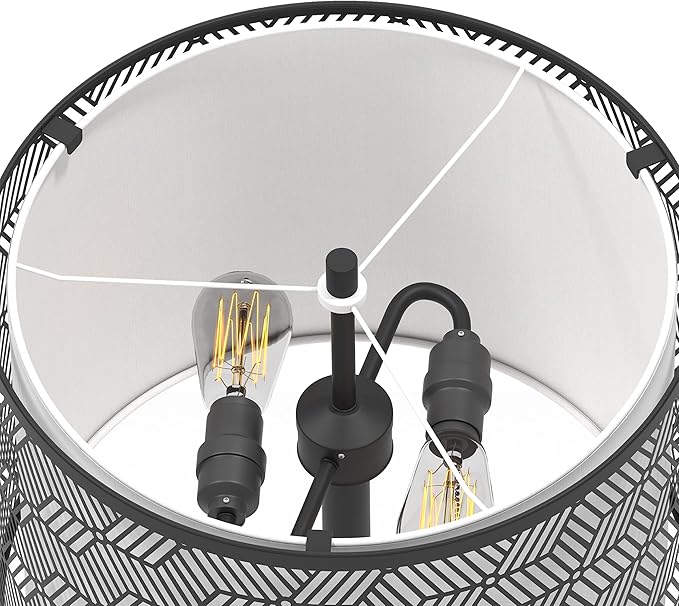 Inlight 59" High Double Shade Pull Chain Modern Floor Lamp for Living Room, Black Metal Frame and White Fabric Shade, Bulb Not Included, IN-0857-2-BK