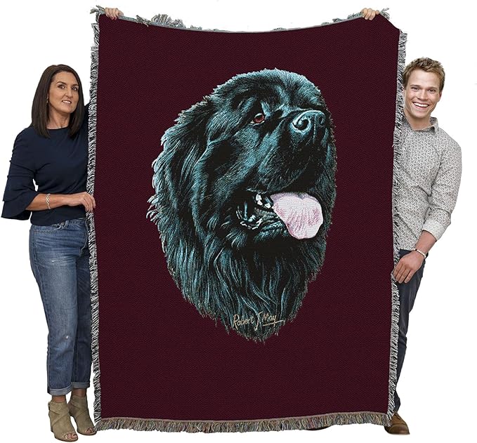 Pure Country Weavers Newfoundland Dog Woven Blanket Red by Robert May - Gift Cotton Tapestry Throw - Made in The USA - 72" x 54"