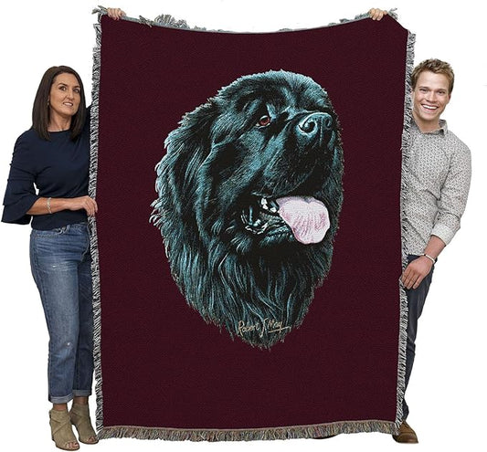 Pure Country Weavers Newfoundland Dog Woven Blanket Red by Robert May - Gift Cotton Tapestry Throw - Made in The USA - 72" x 54"