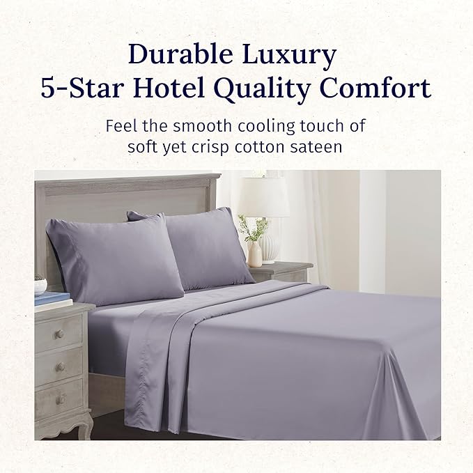 CALIFORNIA DESIGN DEN 5-Star Hotel 600 Thread Count 100% Cotton Sheets Set - Soft & Smooth Queen Sheet Set with Deep Pockets, Quality Beats Egyptian Cotton Claims (Lavender)