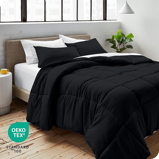 Bare Home Comforter Set - Ultra-Soft - Goose Down Alternative - Premium 1800 Series - All Season Warmth (King/Cal King, Black)