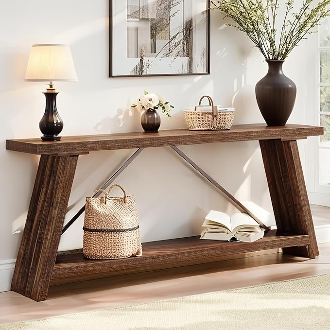 Tribesigns 70.9 Inches Extra Long Sofa Table Behind Couch, Industrial Entryway Console Table with Storage for Hallway, Entry, Living Room, Dark Walnut Brown