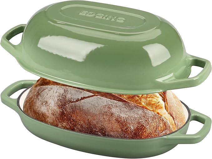 Enameled Cast Iron Dutch Oven Pot with Lid, Oval Dutch Oven for Bread Baking, Bread Oven for Homemade Sourdough Bread Baking, 5qt, Pistachio Green