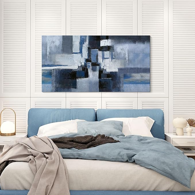 KLAKLA Abstracr Wall Art - Blue and Black Canvas Picture for Living Room Wall Decor - Bedroom Art Framed Artwork - 20x40 Inches Modern Wall Art