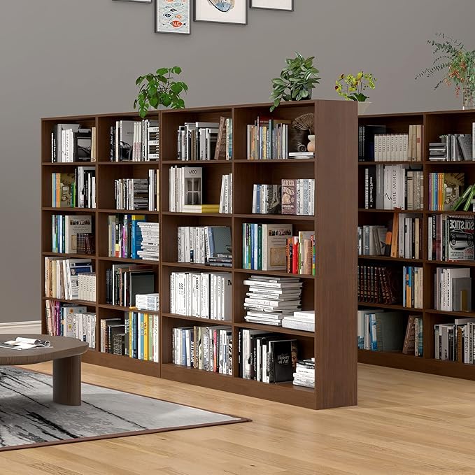 5 Shelf Wood Bookcase Freestanding Bookshelf for Home Office Library Small Narrow Space(11.8" D x 31.5" W x 67.9" H,Brown,5-Layers)