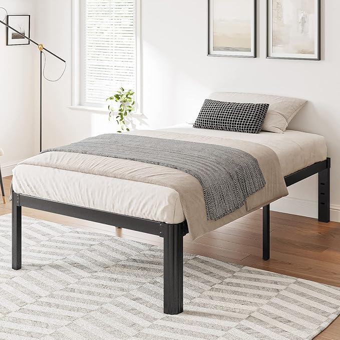 14in Heavy Duty Twin Bed Frame No Box Spring Needed, Metal Platform Bed Frame Twin with Round Corners, Easy Assembly, Noise Free, Black