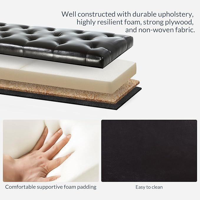 BELLEZE 47" Storage Ottoman, Storage Bench with Safety Close Hinge, Faux Leather Button-Tufted Ottoman for Living Room, Entryway, Hallway, Foot Rest, Support 300lbs - Dark Brown