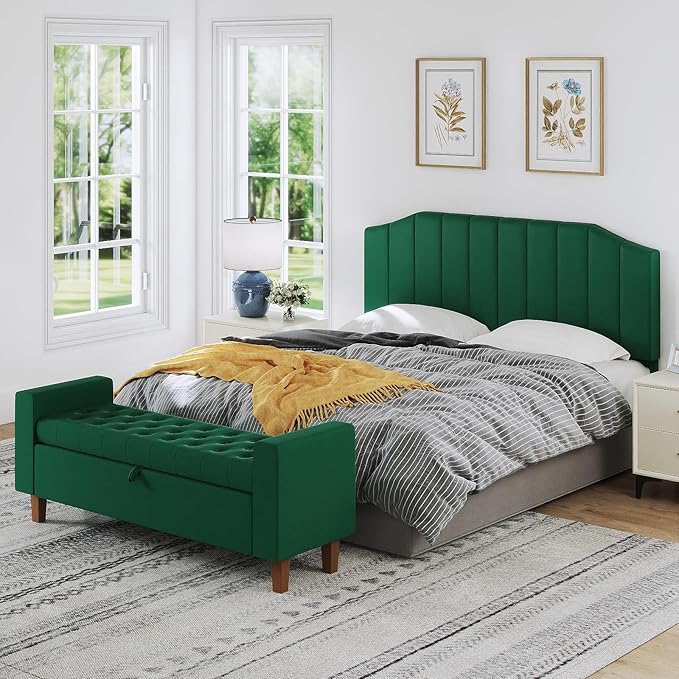 King Size Headboard Only, Velvet Upholstered Headboard King/California King Size Wall Mount and Bed Frame Mount, Featuring High-Density Sponge Padding Easy Assembly Comfort Style-Jade Green