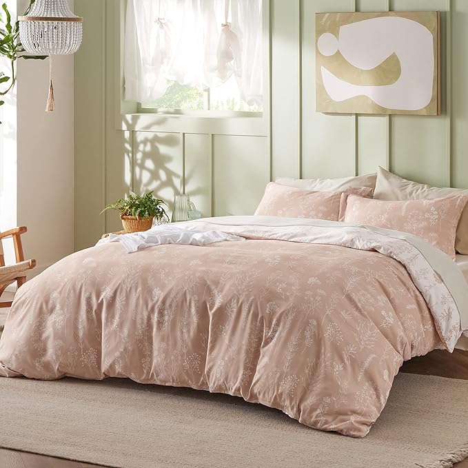 Bedsure Full Comforter Set - Dusty Rose Bed Set, 3 Pieces Cute Floral Bedding, 1 Soft Reversible Botanical Flowers Comforter and 2 Pillow Shams
