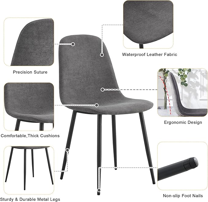 Round Dining Table Set for 4, Modern Kitchen Dining Table Chairs Set for 4, 42 Inch Small Round White Dining Table Set & 4 Upholstered Fabric Chairs for Kitchen Living Office Cafe Small Space