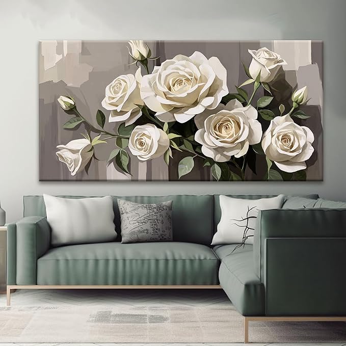 Tsomzxng Large Canvas Art Wall Decor White Flowers Wall Art Picture Modern Landscape Wildflower Artwork Painting Home Wall Decor For Living Room Bedroom Home Office Prints Artwork 29"X 58"