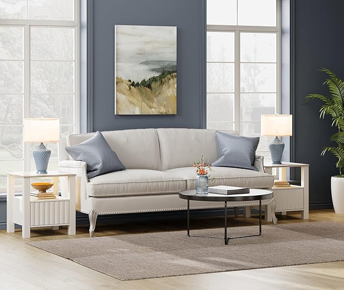 Wampat Fireplace TV Stand for TVs up to 100 Inch, Modern Entertainment Center with 8 Cubby Storage for Living Room, White