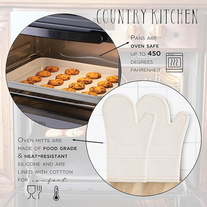 Country Kitchen Nonstick Stackable Bakeware Set - Durable, Easy Release Baking Set, Cream, 13 Pcs