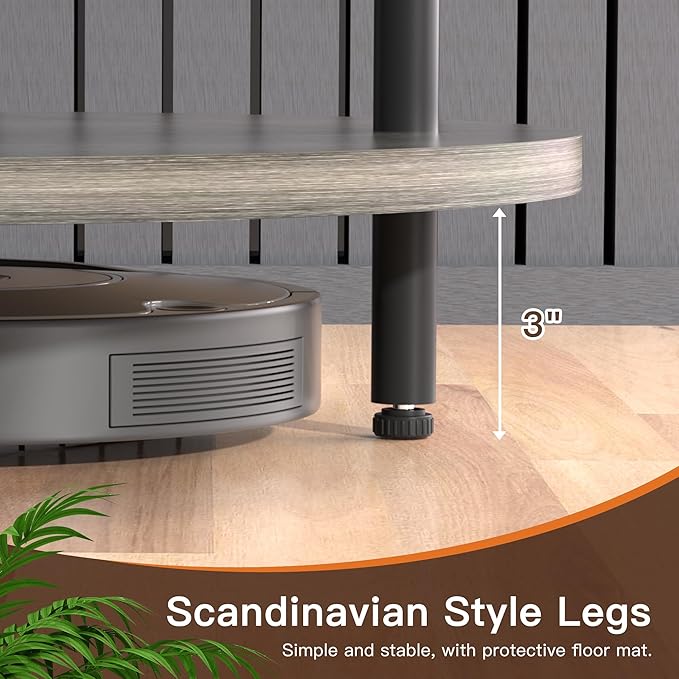 Coffee Table, 2 Tier Coffee Tables for Living Room, Round Coffee Table with Storage, Floor Table for Bedroom, Home Office, Grey (23.6" D x 18.1" H)