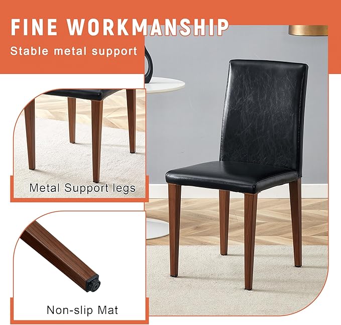 AZmac Round Dining Table Set for 6, Wooden Round Table 7-Piece with Modern Farmhouse Dining Table and 6 PU Leather Chairs for Kitchen Dining Room, Walnut Table + 6 Black High Back Chairs