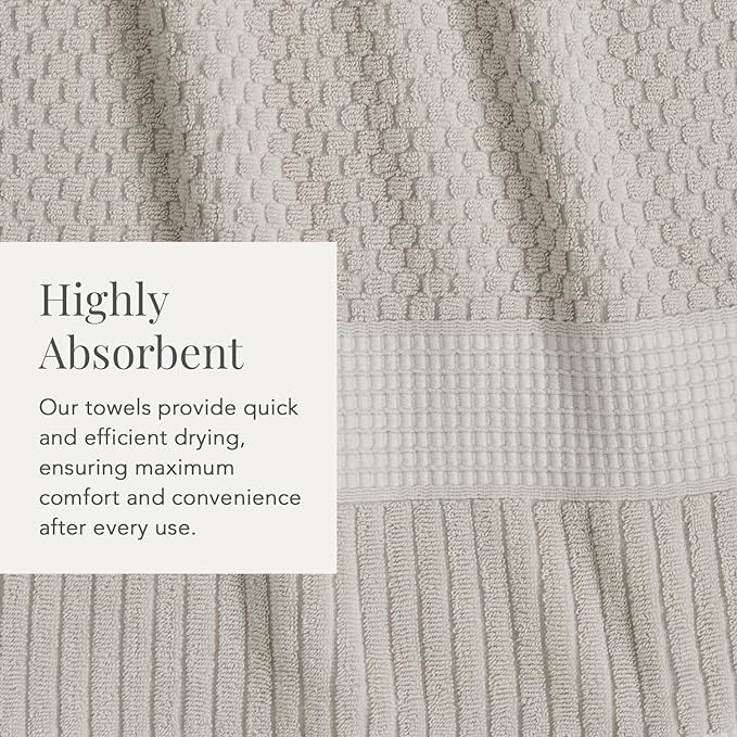 NY Loft 100% Cotton Bath Towel 4 Pack | Super Soft & Absorbent Quick-Dry Bath Towels 30" x 52" |Textured and Durable Cotton | Trinity Collection (4 Pack Bath Towel, Quiet Grey)